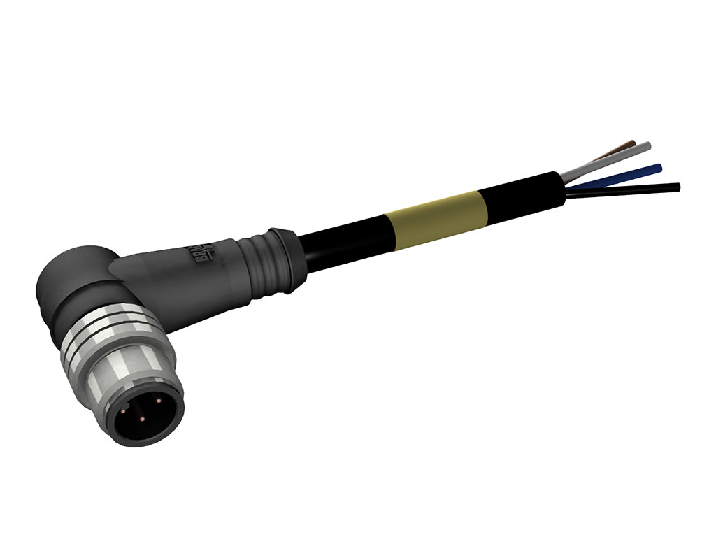 MOLEX 1200658734 Micro-Change (M12) Single-Ended Cordset, 4 Poles, Male (90°) to Pigtail, 0.34mm3 PUR LS0H Cable, 1.0m (3.28') Length