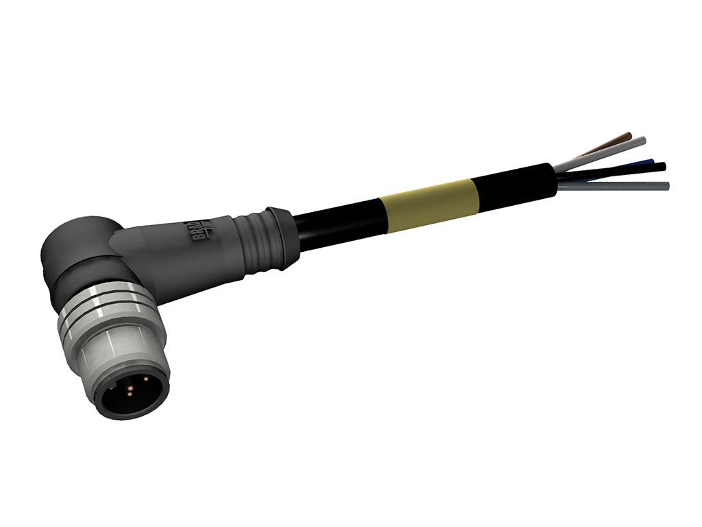 MOLEX 1200658748 Micro-Change (M12) Single-Ended Cordset, 5 Poles, Male (90°) to Pigtail, 0.34mm3 PUR LS0H Cable, 1.0m (3.28') Length