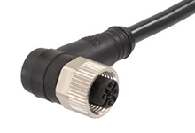MOLEX 1200659471 Micro-Change (M12) Single-Ended Cordset with Knurled Hexnut, 4 Poles, Female (90°) to Pigtail, 22 AWG, Black TPU WSOR Cable, 20.0m (65.62') Length