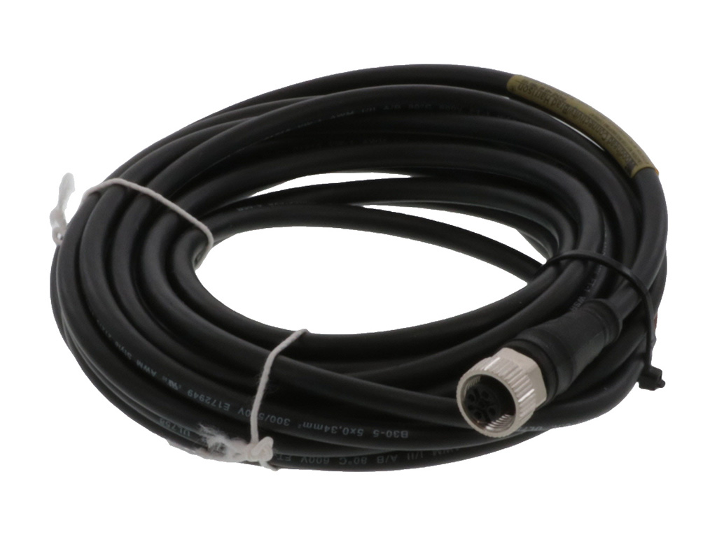 MOLEX 1200659520 Micro-Change (M12) Single-Ended Cordset with Knurled Hexnut, 5 Poles, Female (Straight) to Pigtail, 22 AWG, Black TPU WSOR Cable, 5.0m (16.40') Length