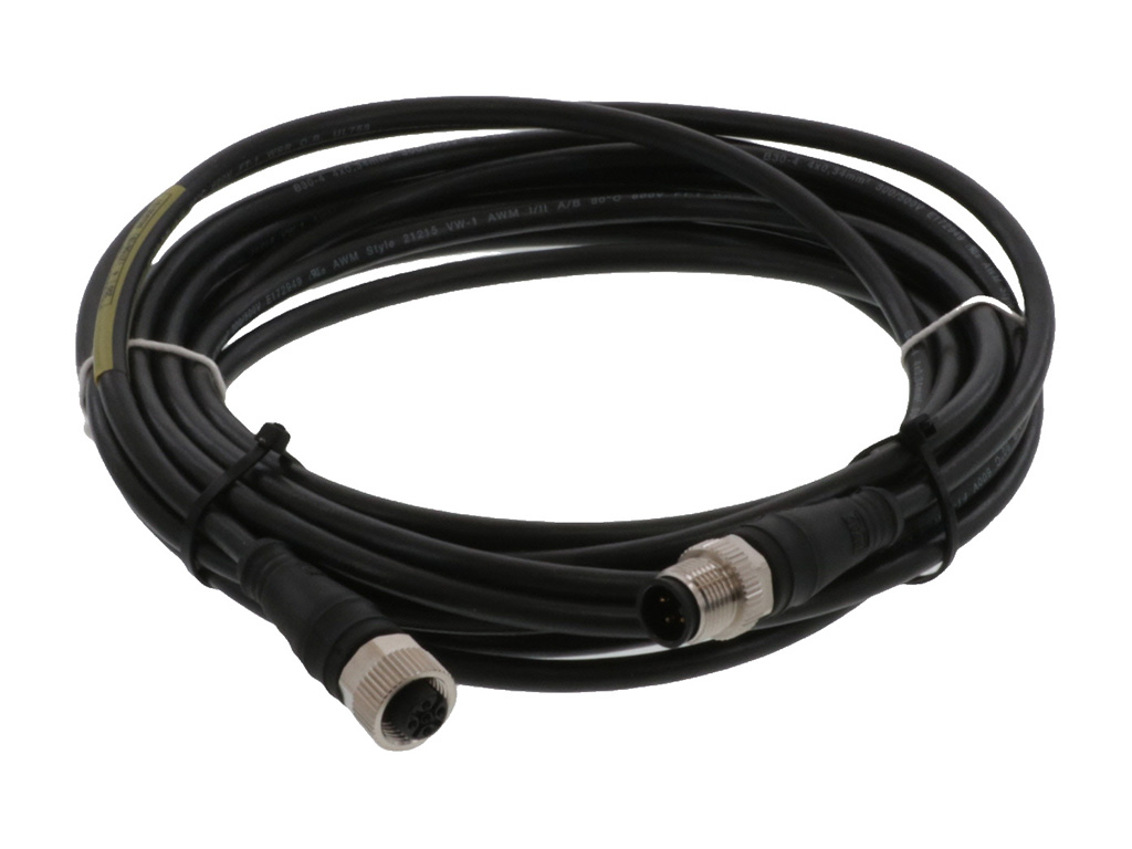 MOLEX 1200668821 Micro-Change (M12) Double-Ended Cordset with Knurled Hexnut, 4 Poles, Male (Straight) to Female (Straight), 22 AWG, Black TPU WSOR Cable, 5.0m (16.40') Length