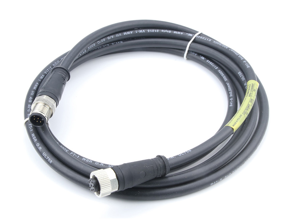 MOLEX 1200668900 Micro-Change (M12) Double-Ended Cordset with Knurled Hexnut, 8 Poles, Male (Straight) to Female (Straight), 24 AWG, Black TPU WSOR Cable, 10.0m (32.81') Length