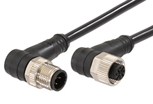 MOLEX 1200668953 Micro-Change (M12) Double-Ended Cordset with Knurled Hexnut, 4 Poles, Male (90°) to Female (90°), 22 AWG, Black TPU WSOR Cable, 10.0m (32.81') Length