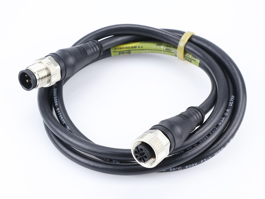 MOLEX 1200668996 Micro-Change (M12) Double-Ended Cordset with Knurled Hexnut, 5 Poles, Male (Straight) to Female (Straight), 22 AWG, Black TPU WSOR Cable, 10.0m (32.81') Length