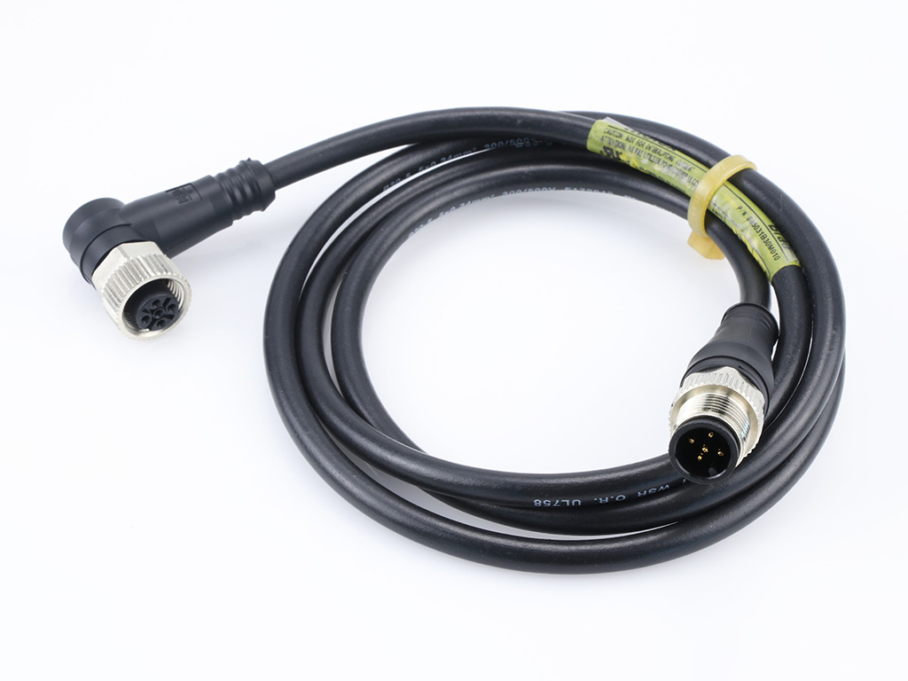 MOLEX 1200668998 Micro-Change (M12) Double-Ended Cordset with Knurled Hexnut, 5 Poles, Male (Straight) to Female (90°), 22 AWG, Black TPU WSOR Cable, 1.0m (3.28') Length