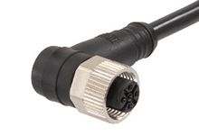 MOLEX 1200698607 Micro-Change (M12) Single-Ended Cordset with Knurled Hexnut, 5 Poles, Female (90°) to Pigtail, 22 AWG, Black TPU WSOR Cable, 1.0m (3.28') Length
