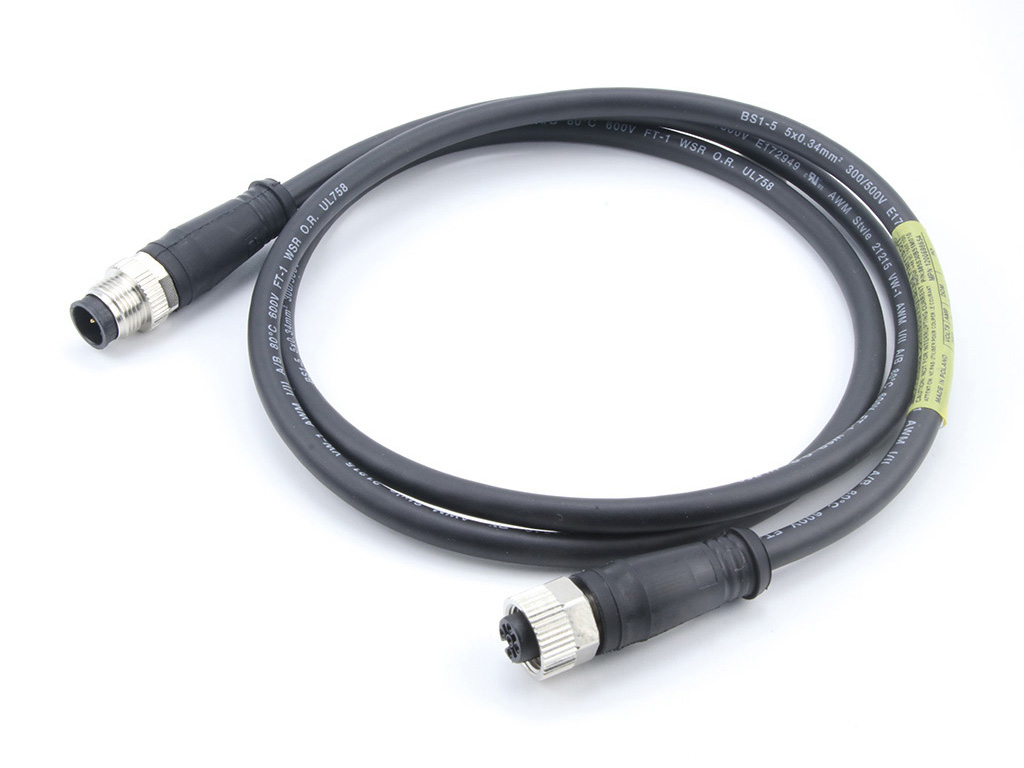 MOLEX 1200698657 Micro-Change (M12) Double-Ended Cordset with Knurled Hexnut, 5 Poles, Male (Straight) to Female (Straight), 22 AWG, Black TPU WSOR Cable, 5.0m (16.40') Length