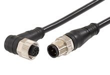 MOLEX 1200698689 Micro-Change (M12) Double-Ended Cordset with Knurled Hexnut, 4 Poles, Male (Straight) to Female (90°), 22 AWG, Black TPU WSOR Cable, 1.0m (3.28') Length