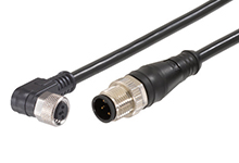 MOLEX 1200878799 Micro-Change (M12) to Nano-Change (M8) Double-Ended Cordset with Knurled Hexnut, 3 Poles, Female (90°) to Male (Straight), 24 AWG, WSOR Cable, 0.60m (1.97') Length