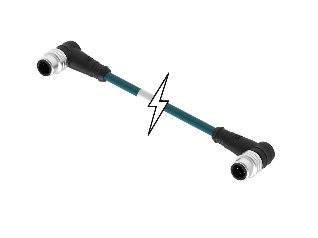 MOLEX 1201080171 Micro-Change (M12) Double-Ended Cordset, 4 Poles, D-Coded, Male (90°) to Male (90°), 24 AWG, Teal TPE Cable, 5.0m (16.40') Length