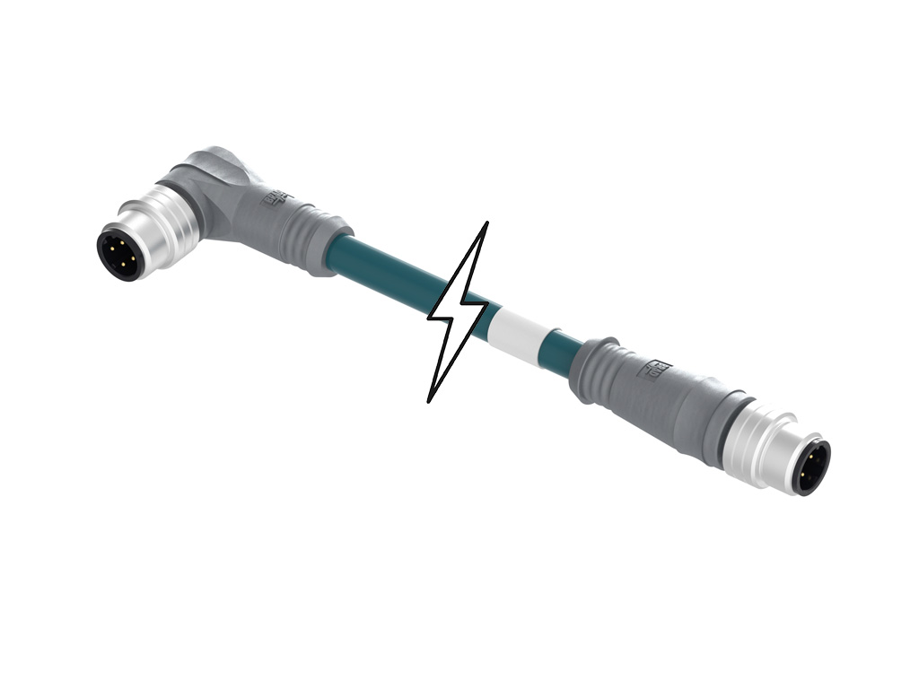 MOLEX 1201080201 Micro-Change (M12) Double-Ended Cordset, 4 Poles, D-Coded Male (Straight) to Male (90°), 22 AWG, Shielded PUR Cable, 2.0m (6.56') Length