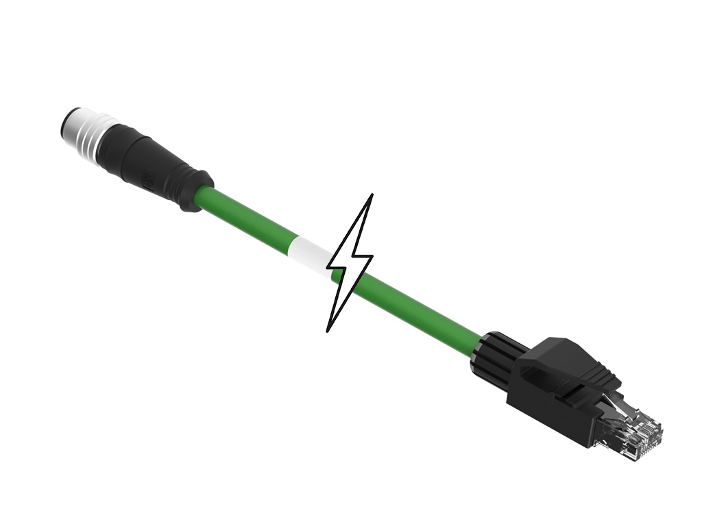 MOLEX 1201080266 Micro-Change (M12) Double-Ended Cordset, 4 Poles, D-Coded, Female (Straight) to Male RJ-45, Cable, 22 Shielded PUR Cable, 5.0m (16.40') Length