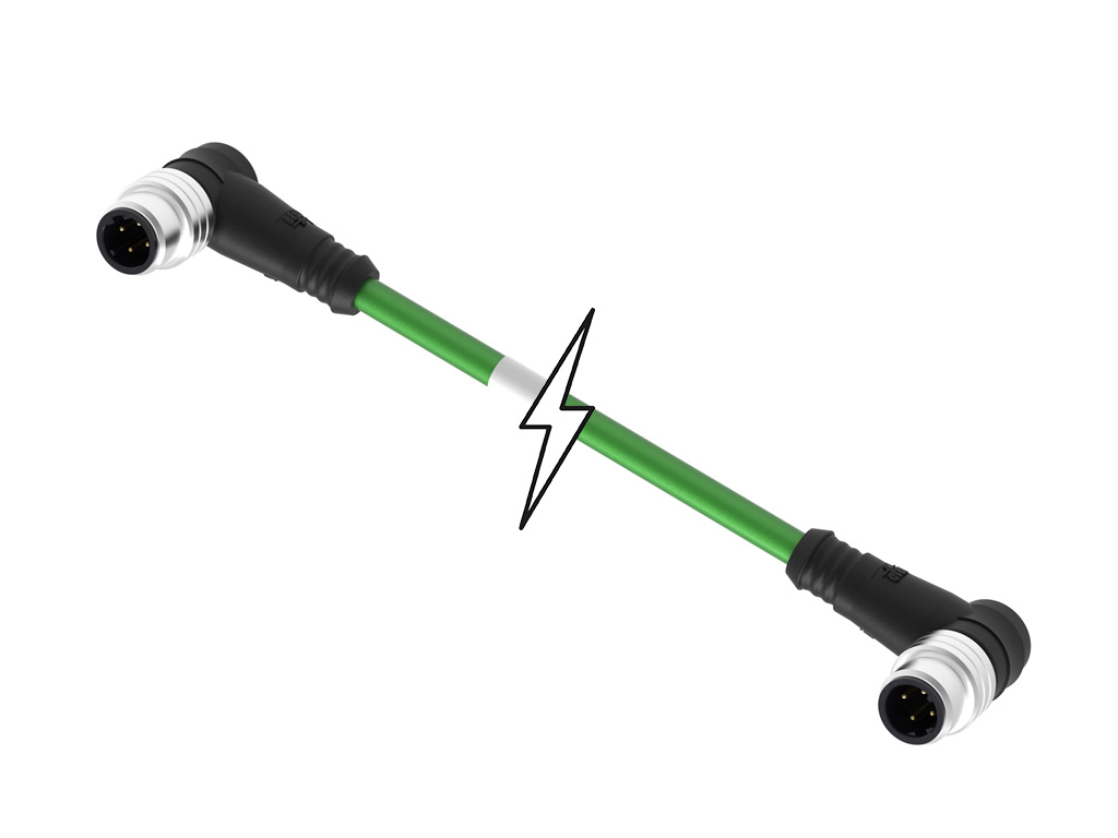 MOLEX 1201080297 Micro-Change (M12) Double-Ended Cordset, 4 Poles, D-Coded, Male (90°) to Male (90°), 22 AWG, Shielded PUR Cable,10.0m (32.81') Length