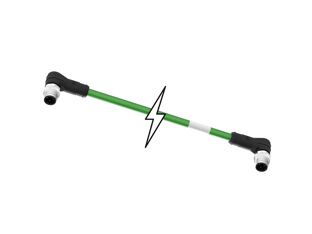 MOLEX 1201080508 Micro-Change (M12) Double-Ended Cordset, 4 Poles, D-Coded, Male (90°) to Male (90°), Green TPU WSOR Cable, 22 AWG, 1.0m (3.28') Length