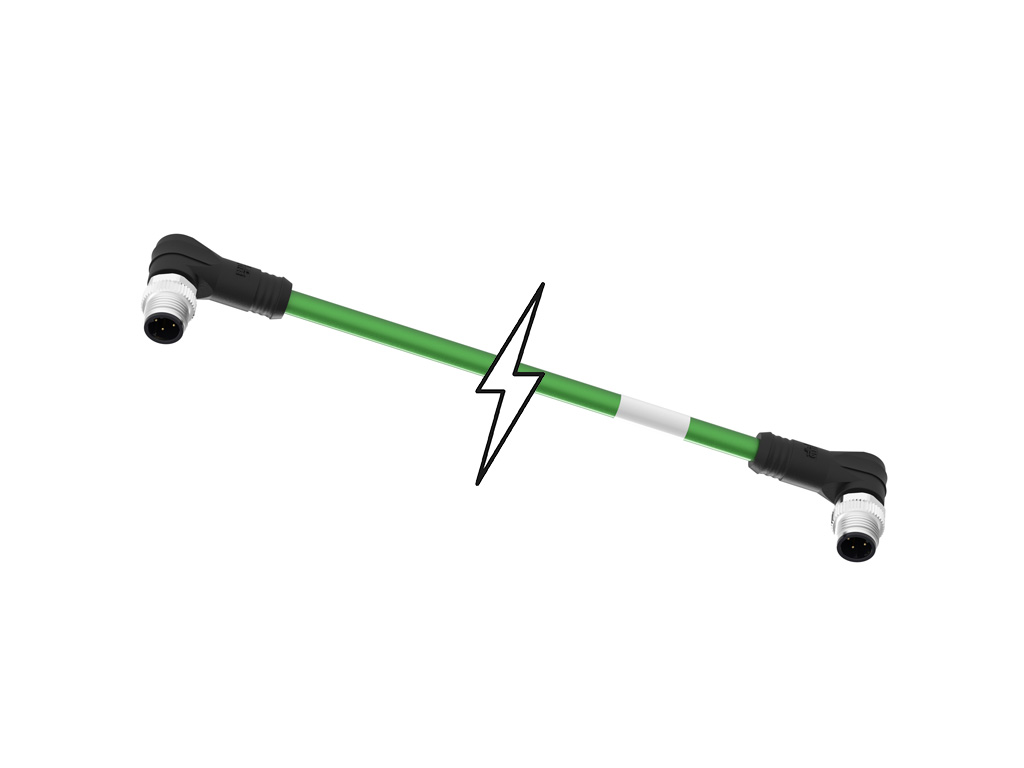 MOLEX 1201080509 Micro-Change (M12) Double-Ended Cordset, 4 Poles, D-Coded, Male (90°) to Male (90°), Green TPU WSOR Cable, 22 AWG, 2.0m (6.56') Length