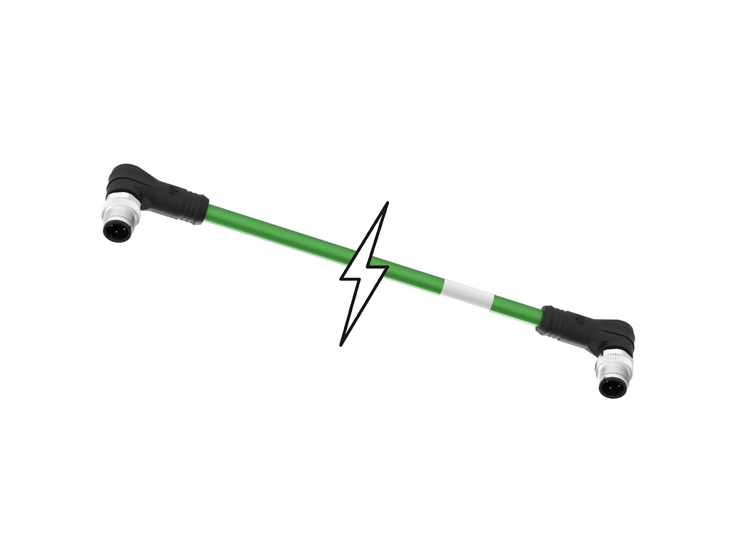 MOLEX 1201080510 Micro-Change (M12) Double-Ended Cordset, 4 Poles, D-Coded, Male (90°) to Male (90°), Green TPU WSOR Cable, 22 AWG, 5.0m (16.40') Length
