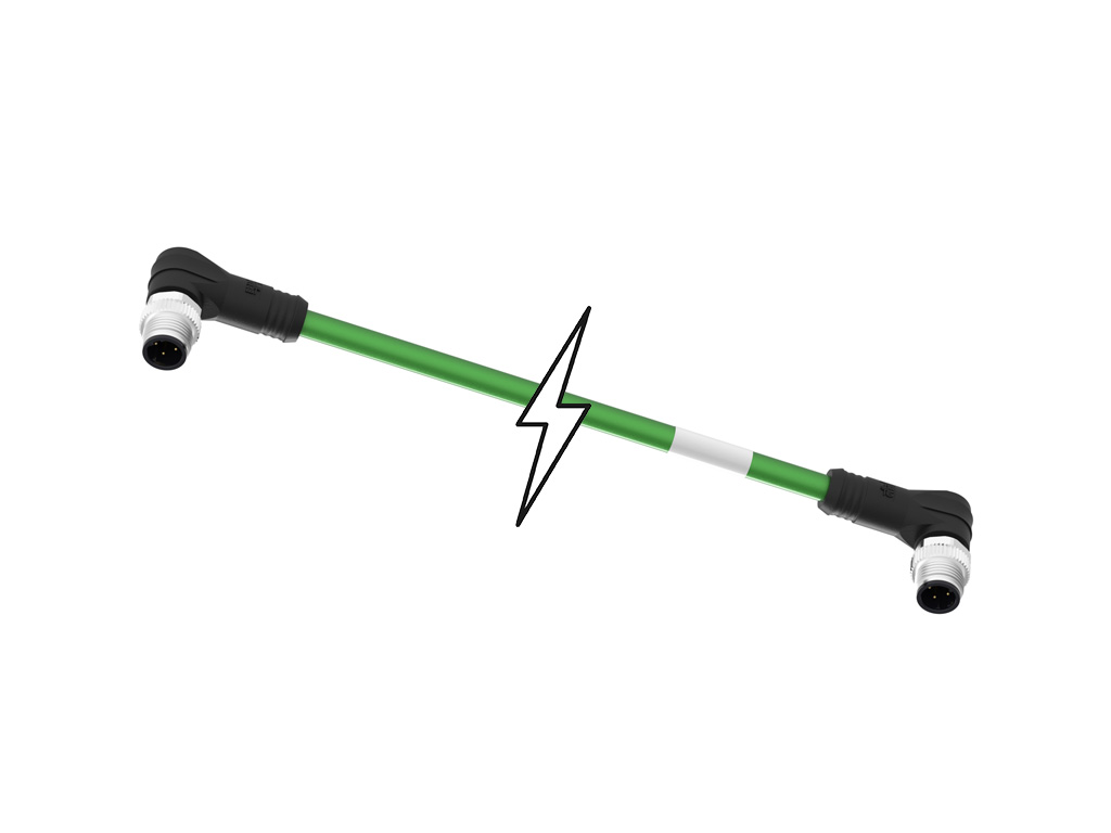 MOLEX 1201080511 Micro-Change (M12) Double-Ended Cordset, 4 Poles, D-Coded, Male (90°) to Male (90°), Green TPU WSOR Cable, 22 AWG, 10.0m (32.81') Length