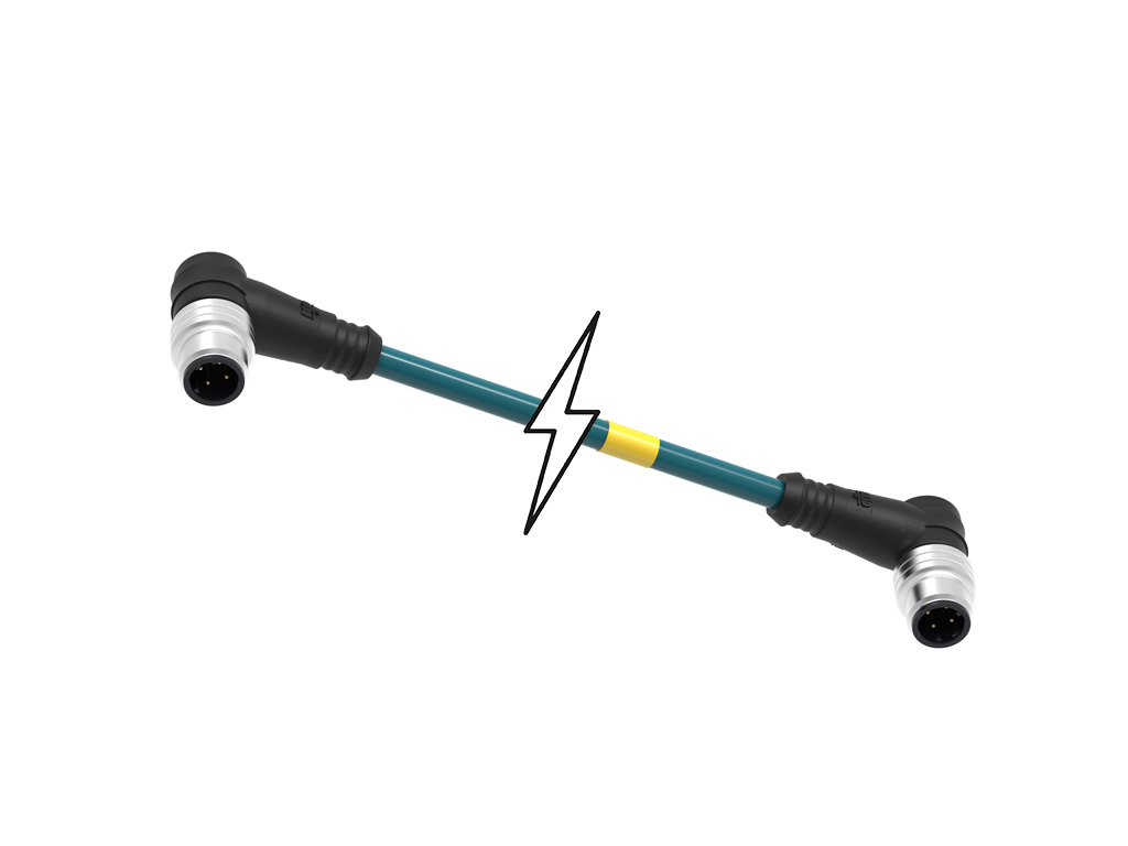 MOLEX 1201080601 Micro-Change (M12) Double-Ended Cordset, 4 Poles, D-Coded, Male (90°) to Male (90°), 24 AWG, Teal TPE Cable, 8.0m (26.25') Length