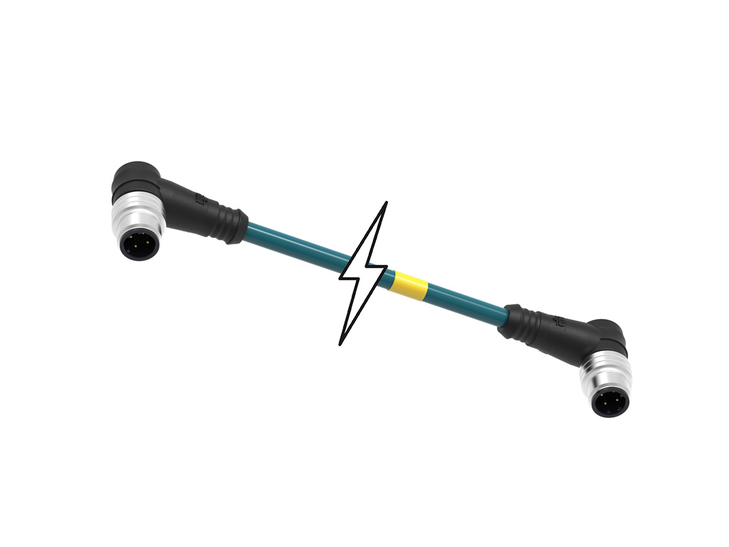 MOLEX 1201080703 Micro-Change (M12) Double-Ended Cordset, 4 Poles, D-Coded, Male (90°) to Male (90°), 24 AWG, Teal TPE Cable, 54.0m (177.12') Length
