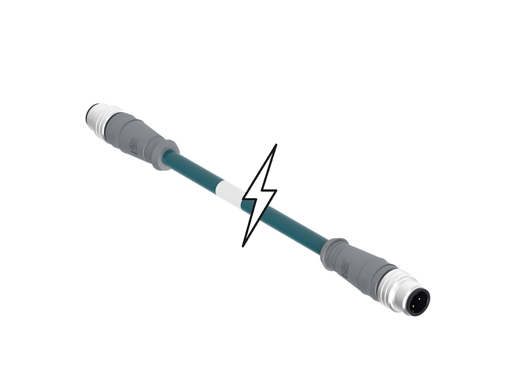 MOLEX 1201088086 Micro-Change (M12) Double-Ended Cordset, 4 Poles, D-Coded, Male (Straight) to Male (Straight), 26 AWG, Shielded TPE Cable, 2.0m (6.56' ) Length, 6.00mm (.236") Diameter, Teal