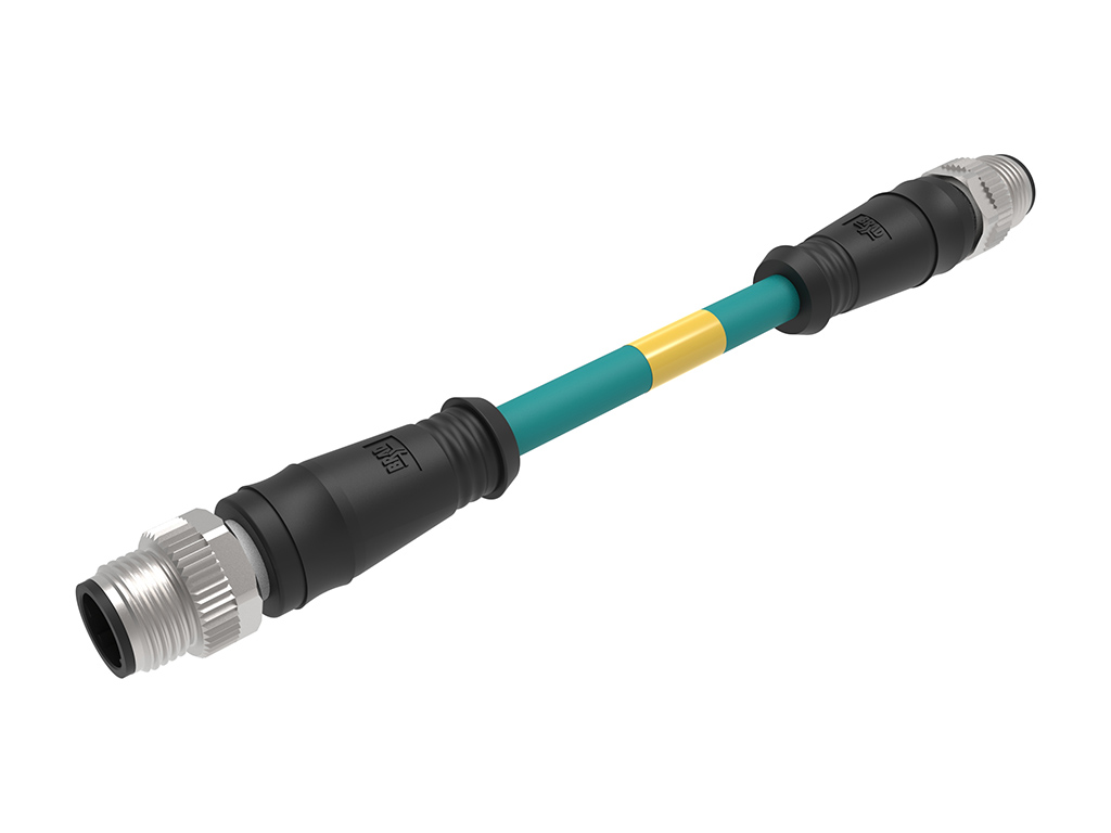MOLEX 1201088419 Micro-Change (M12) Double-Ended Cordset, 4 Poles, D-Coded, Male (Straight) to Male (Straight), 24 AWG, Teal TPU Cable, 0.50m (1.64') Length