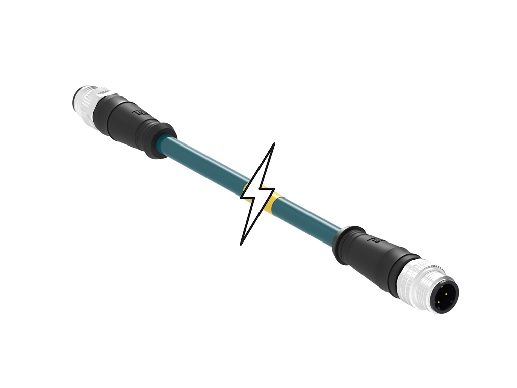 MOLEX 1201088431 Micro-Change (M12) Double-Ended Cordset, 4 Poles, D-Coded, Male (Straight) to Male (Straight), 24 AWG, Teal TPU Cable, 20.0m (65.62') Length