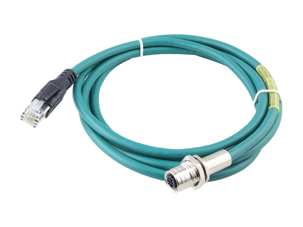 MOLEX 1201088500 Micro-Change (M12) to Standard RJ-45 Double-Ended Cordset, 4 Poles, D-Coded, Female (Straight) to Male RJ-45 (Straight), 24 AWG, Teal Shielded TPU Cat5e Cable, 2.0m (6.56') Length
