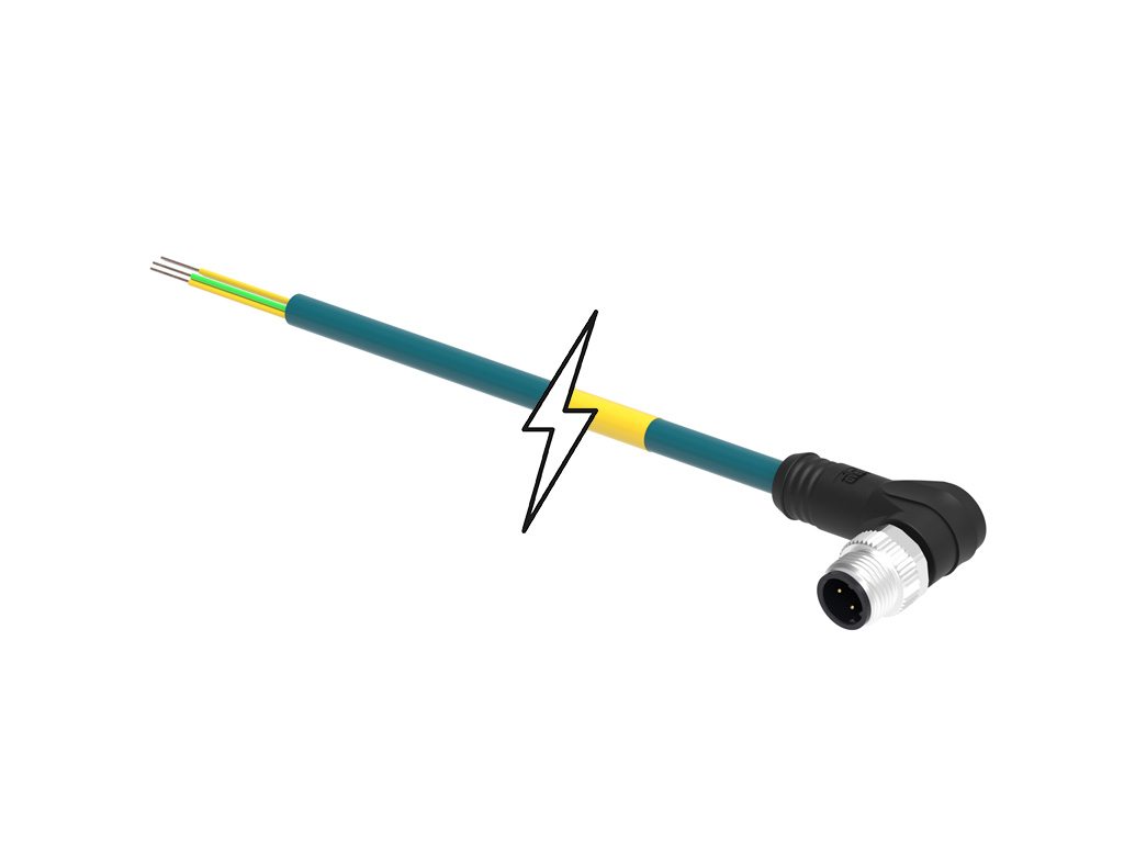 MOLEX 1201088538 Micro-Change (M12) Single-Ended Cordset, 4 Poles, D-Coded, Male (90°) to Pigtail, 24 AWG, Teal PUR WSOR Cable, 2.0m (6.56') Length