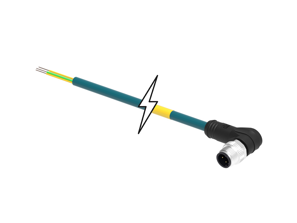 MOLEX 1201088540 Micro-Change (M12) Single-Ended Cordset, 4 Poles, D-Coded, Male (90°) to Pigtail, 24 AWG, Teal PUR WSOR Cable, 10.0m (32.81') Length