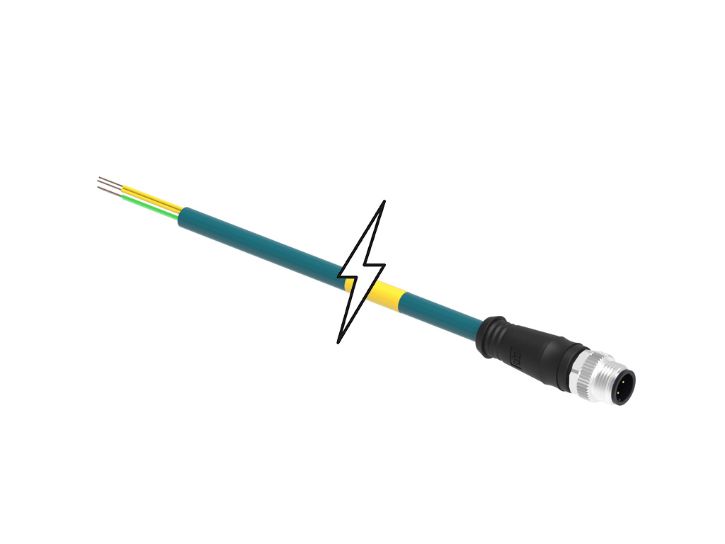 MOLEX 1201088542 Micro-Change (M12) Single-Ended Cordset, 4 Poles, D-Coded, Male (Straight) to Pigtail, 24 AWG, Teal PUR WSOR Cable, 2.0m (6.56') Length