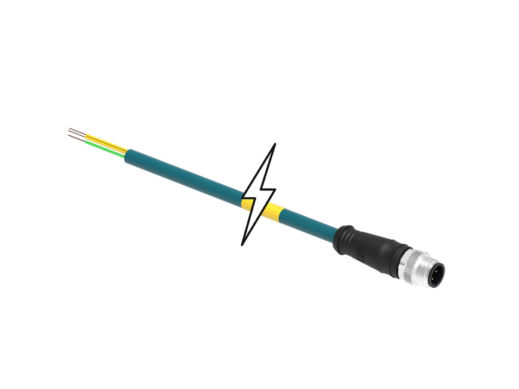 MOLEX 1201088543 Micro-Change (M12) Single-Ended Cordset, 4 Poles, D-Coded, Male (Straight) to Pigtail, 24 AWG, Teal PUR WSOR Cable, 5.0m (16.40') Length