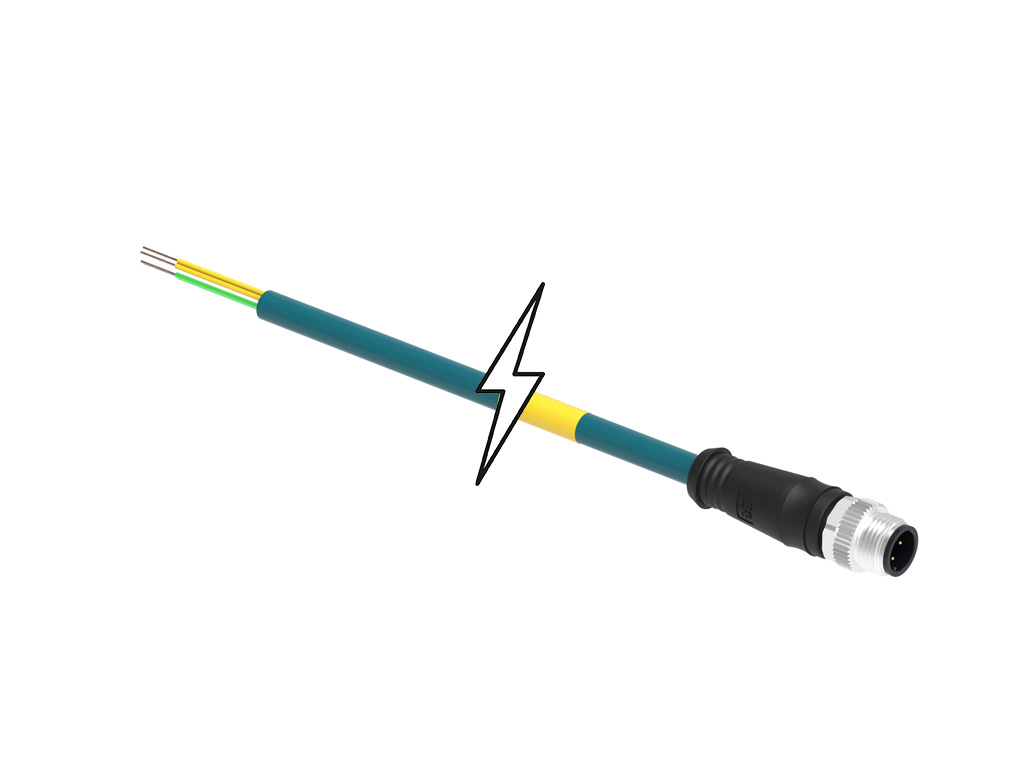 MOLEX 1201088544 Micro-Change (M12) Single-Ended Cordset, 4 Poles, D-Coded, Male (Straight) to Pigtail, 24 AWG, Teal PUR WSOR Cable, 10.0m (32.81') Length
