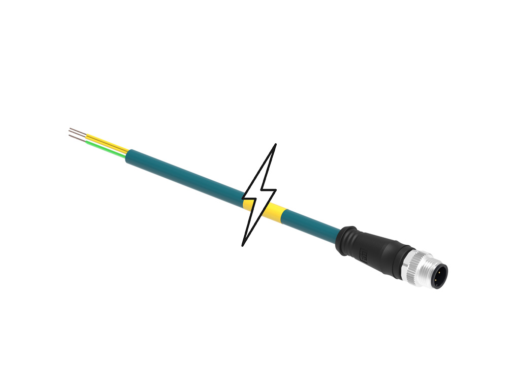 MOLEX 1201088545 Micro-Change (M12) Single-Ended Cordset, 4 Poles, D-Coded, Male (Straight) to Pigtail, 24 AWG, Teal PUR WSOR Cable, 20.0m (65.62') Length
