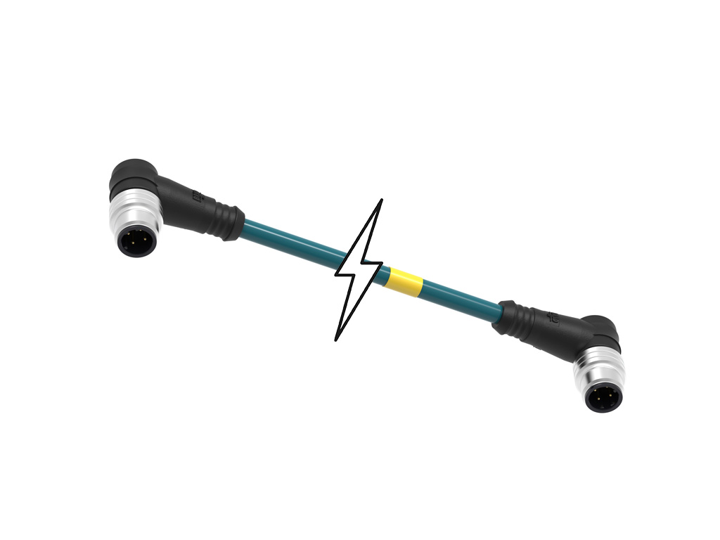 MOLEX 1201088551 Micro-Change (M12) Double-Ended Cordset, 4 Poles, D-Coded, Male (90°) to Male (90°), 24 AWG, Teal TPU Cable, 10.0m (32.81') Length