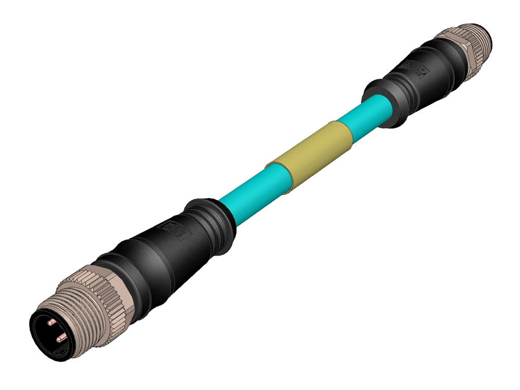 MOLEX 1201089118 Micro-Change (M12) Double-Ended Cordset, 8-Pole X-Coded Male (Straight) to 4-Pole D-Coded Male (Straight), 24 AWG, Teal TPE Cable, 2.0m (6.56') Length