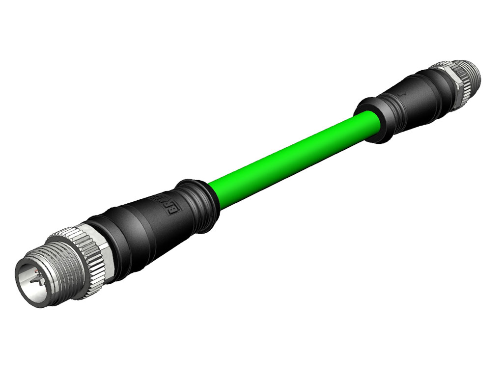 MOLEX 1203410302 Micro-Change (M12) CAT6A Double-Ended Cordset, 8 Poles, X-Coded, Male (Straight) to Male (Straight), 26 AWG, Green Shielded PUR Cable, 2.0m (6.56') Length