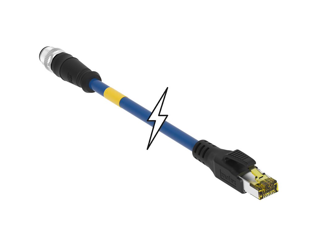 MOLEX 1203410506 Micro-Change (M12) to Standard RJ-45 CAT6A Double-Ended Cordset, 8 Poles, X-Coded, Male (Straight) to Male RJ-45 (Straight), 26 AWG, Green Shielded PUR Cable, 10.0m (32.81') Length