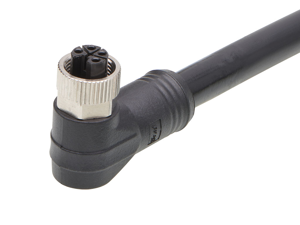MOLEX 1205000339 Micro-Change (M12) Single-Ended Cordset, 4 Poles, L-Coded, Female (90°) to Pigtail, 16 AWG, Black TPU WSOR Cable, 10.0m (32.81') Length