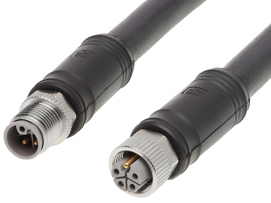 MOLEX 1205010044 Micro-Change (M12) Double-Ended Cordset, 5 Poles, L-Coded, Female (Straight) to Male (Straight), 14 AWG, Black PUR Cable, 8.0m (26.25') Length