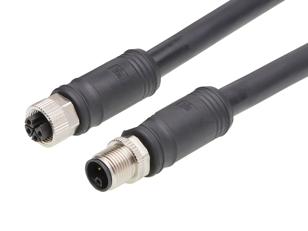 MOLEX 1205010136 Micro-Change (M12) Double-Ended Cordset, 4 Poles, L-Coded, Female (Straight) to Male (Straight), 14 AWG, Black TPU WSOR Cable, 5.0m (16.40') Length