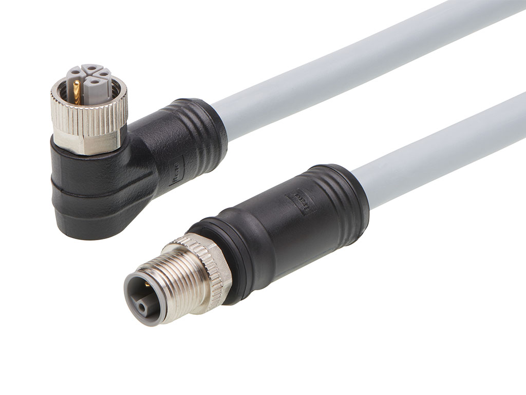 MOLEX 1205010214 Micro-Change (M12) Double-Ended Cordset, 5 Poles, L-Coded, Female (90°) to Male (Straight), 16 AWG, Gray TPU WSOR Cable, 15.0m (49.21') Length
