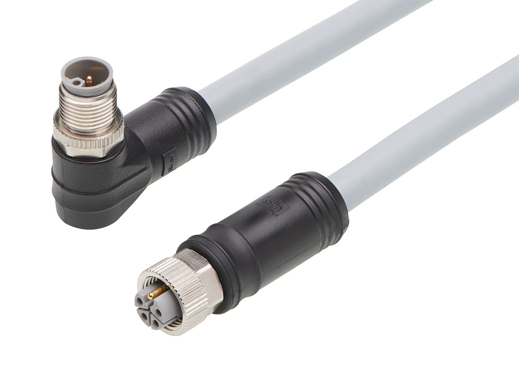 MOLEX 1205010220 Micro-Change (M12) Double-Ended Cordset, 5 Poles, L-Coded, Female (Straight) to Male (90°), 16 AWG, Gray TPU WSOR Cable, 5.0m (16.40') Length