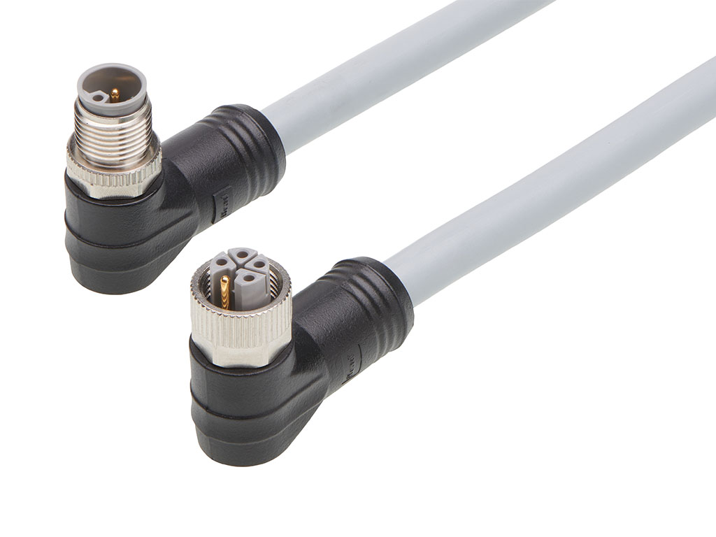 MOLEX 1205010226 Micro-Change (M12) Double-Ended Cordset, 5 Poles, L-Coded, Female (90°) to Male (90°), 16 AWG, Gray TPU WSOR Cable, 2.0m (6.56') Length