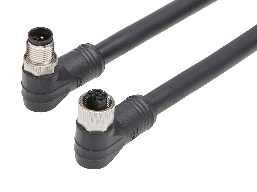 MOLEX 1205010259 Micro-Change (M12) Double-Ended Cordset, 4 Poles, L-Coded, Female (90°) to Male (90°), 16 AWG, Black TPU WSOR Cable, 3.0m (9.84') Length