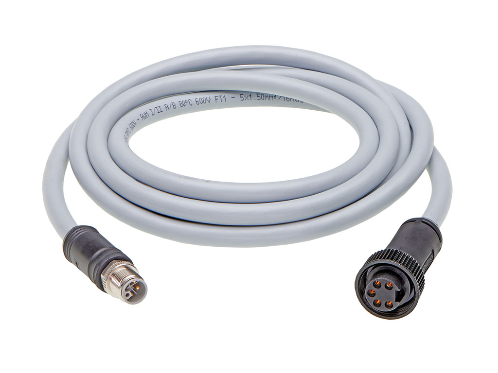 MOLEX 1205050109 Micro-Change (M12) Double-Ended Cordset, 5 Poles, Female Mini-Change (Straight) to Male M12 L-Coded (Straight), 16 AWG, Black TPU WSOR Cable, 20.0m (65.62') Length