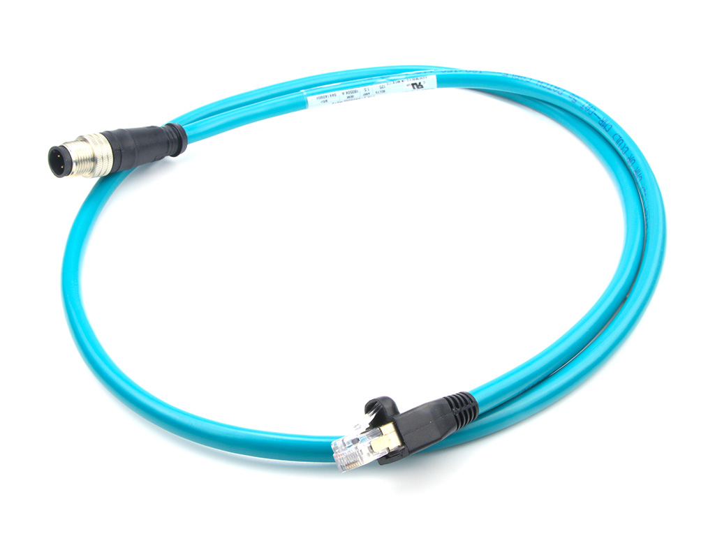 MOLEX 1300480015 Micro-Change (M12) to Standard RJ-45 Double-Ended Cordset, 4 Poles, D-Coded, Male (Straight) to Male RJ-45 (Straight), 24 AWG, Teal Unshielded PVC Cat5e Cable, 10.0m (32.81') Length