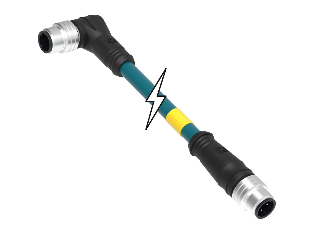 [1300480145] MOLEX 1300480145 Micro-Change (M12) Double-Ended Cordset, 4 Poles, D-Coded, Male (Straight) to Male (90°), 22 AWG, PUR Cable, 1.0m (3.28') Length