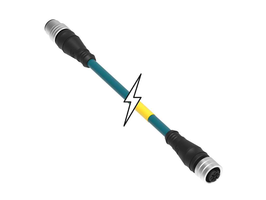 [1300480197] MOLEX 1300480197 Micro-Change (M12) Double-Ended Cordset, 4 Poles, D-Coded, Female (Straight) to Male RJ-45 (Straight), 24 AWG, PVC Cable, 1.0m (3.28') Length