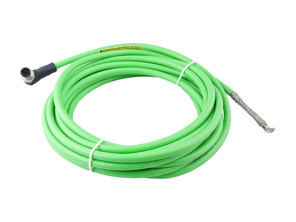 MOLEX 1300480300 Micro-Change (M12) Single-Ended Cordset, 4 Poles, D-Coded, Male (90°) to Pigtail, 22 AWG, Green TPU WSOR Cable, 5.0m (16.40') Length