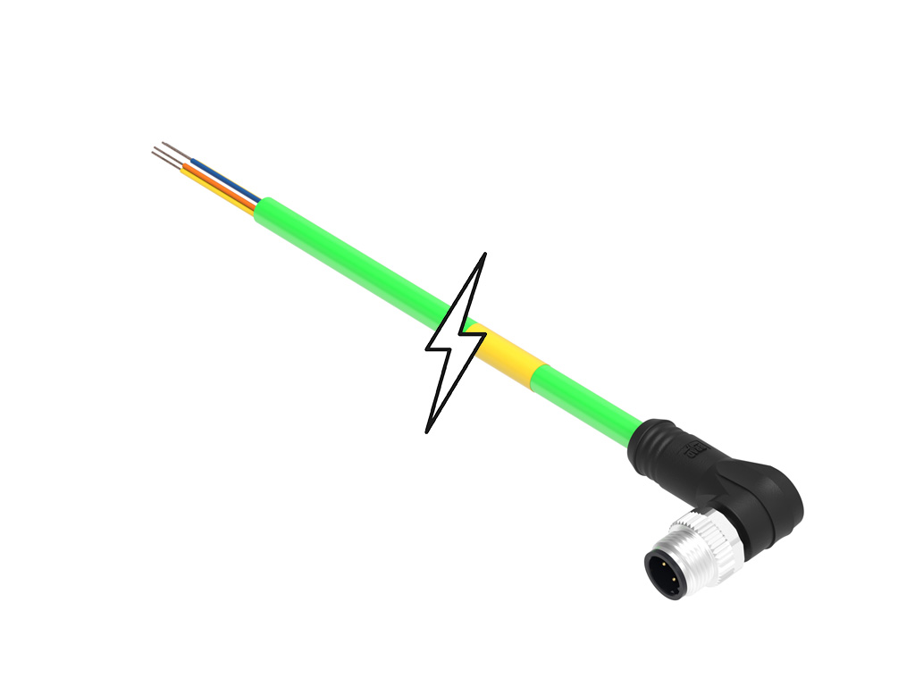 [1300480302] MOLEX 1300480302 Micro-Change (M12) Single-Ended Cordset, 4 Poles, D-Coded, Male (90°) to Pigtail, 22 AWG, Green TPU WSOR Cable, 20.0m (65.62') Length
